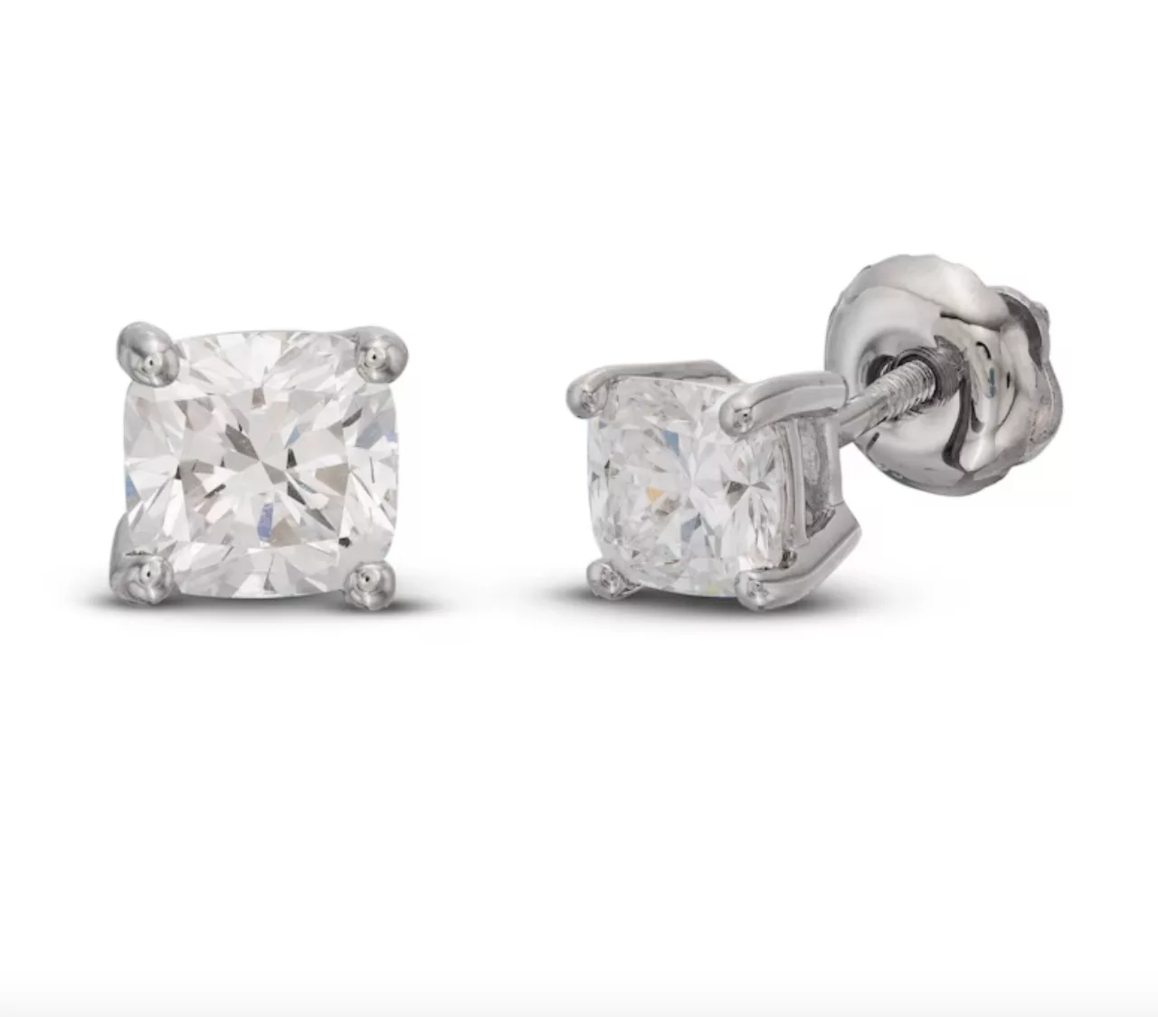 1 Carat Lab-Created Cushion Cut Diamond Stud Earrings in 14K White Gold